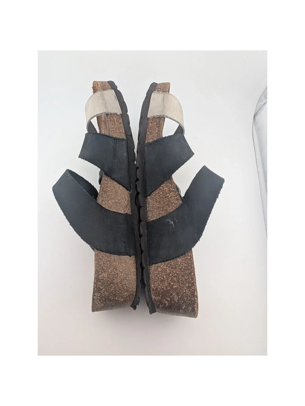 Sabatini Women's Size 6.5 Leather Sandals Blue White Cork Wedge Comfort